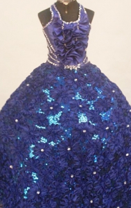 Royal Blue Halter Ball Gown Pageant Dress Special Fabric